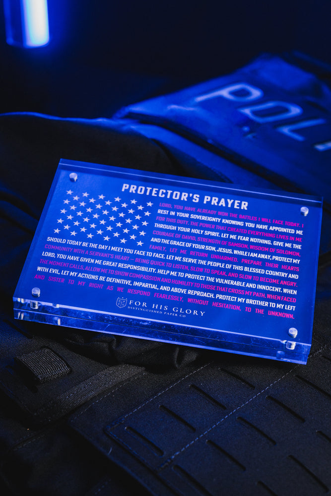 Protector’s Prayer – 7×5 Acrylic American Flag | Police, Fire, Military Gift & Desk Decor