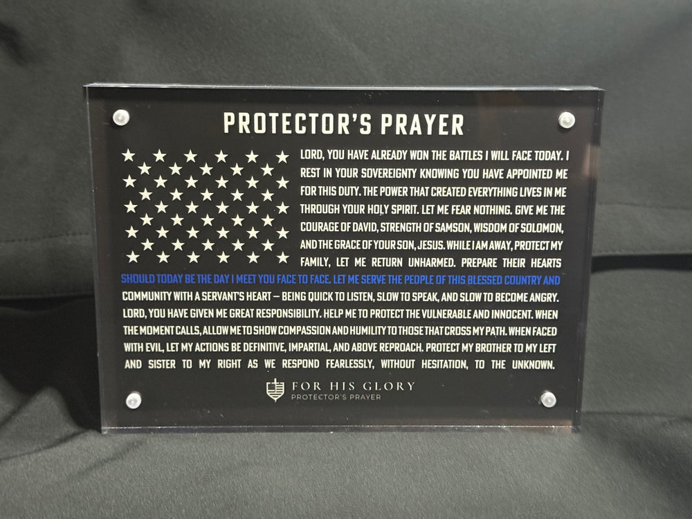 Protector’s Prayer – Thin Blue Line 7×5 Acrylic Flag | Police Gift & Desk Decor